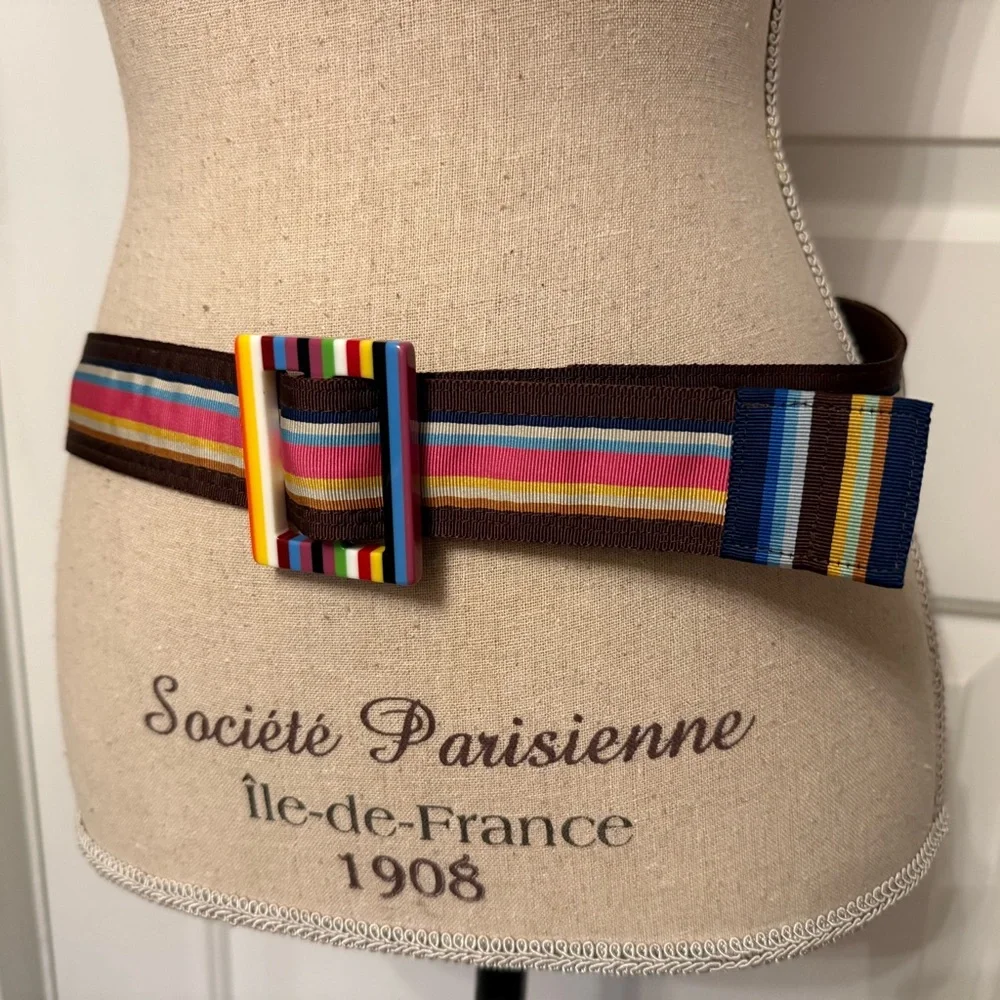 MARGOT BELT BROWN CANVAS MULTI COLOR GROSGRAIN RIBBON 38”